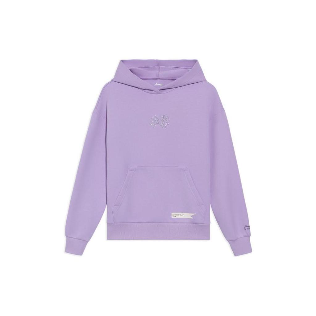 Li Ning Sports Trend Series Rhinestone Logo Loose Sports Hoodie Women hoodies Lilac AWDS046-6
