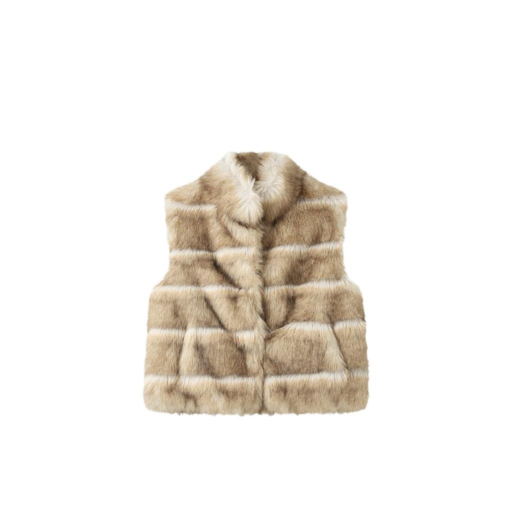 New old money wind horizontal row stand-up collar vest two-color printing and dyeing fur fur integrated imitation sable waistcoat women