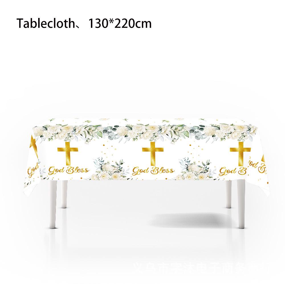 God Bless Newborn Baby Party Supplies: White Cross Paper Plates, Cups & Cutlery