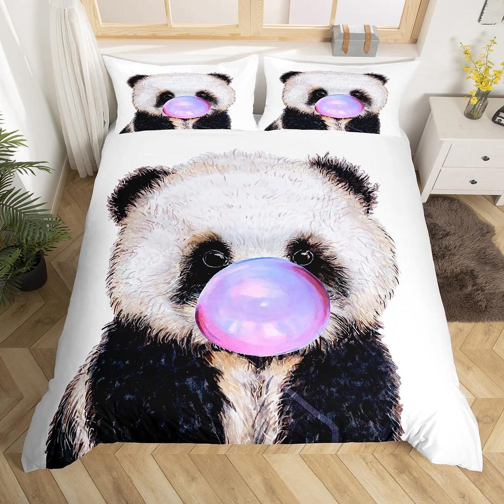 Husă de plapumă 3D Panda Mărime Queen Husă de plapumă drăguță cu panda Set de lenjerie de pat cu bambus Husă de plapumă pentru copii băieți fete adolescenți 3 piese