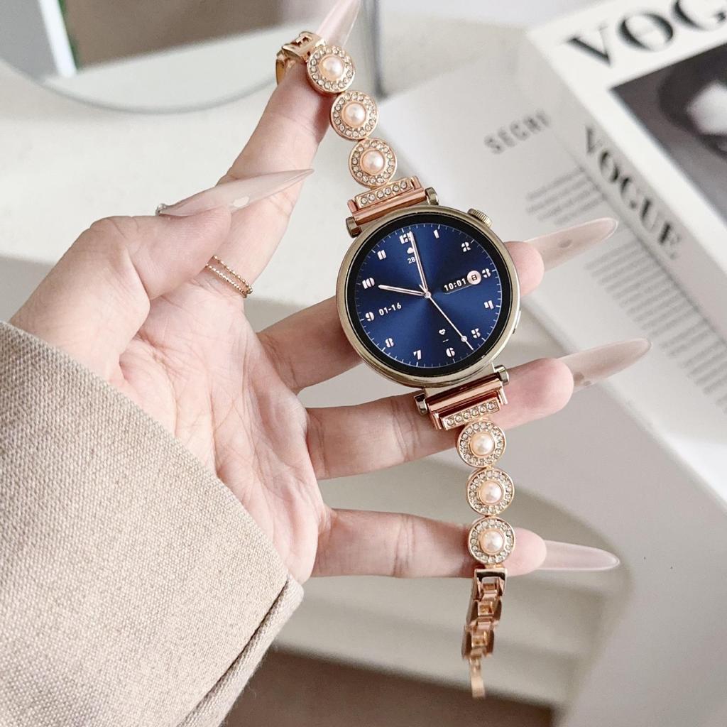 French Style Pearl Metal Chain Band for Apple Watch 11, iWatch 10987E, Huawei GT6, Xiaomi 9