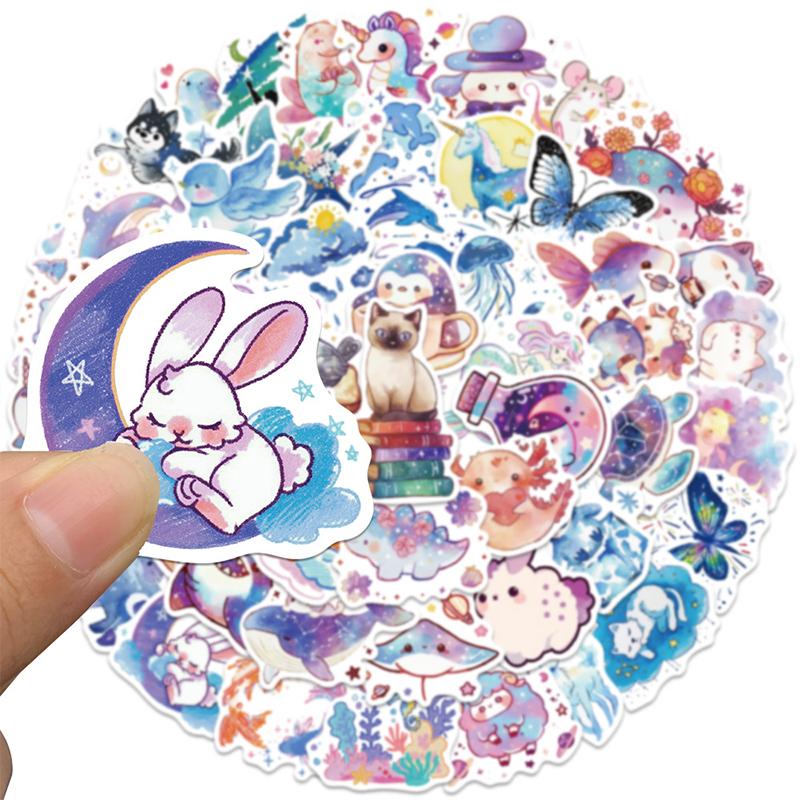 53PCS Watercolor Animal Stickers Cute Cartoon Colorful Animal Stickers Aesthetic Waterproof Vinyl Decals for Water Bottle