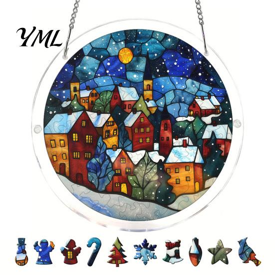 Translucent Puzzle Art Christmas Acrylic Suncatcher, Holiday Tree Snowman Stockings Red Bird Sun Catcher Pet Lover Gift Idea Kit for Adults,