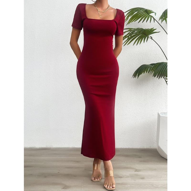 Women's Summer Solid Color Slim Short-sleeved Dress