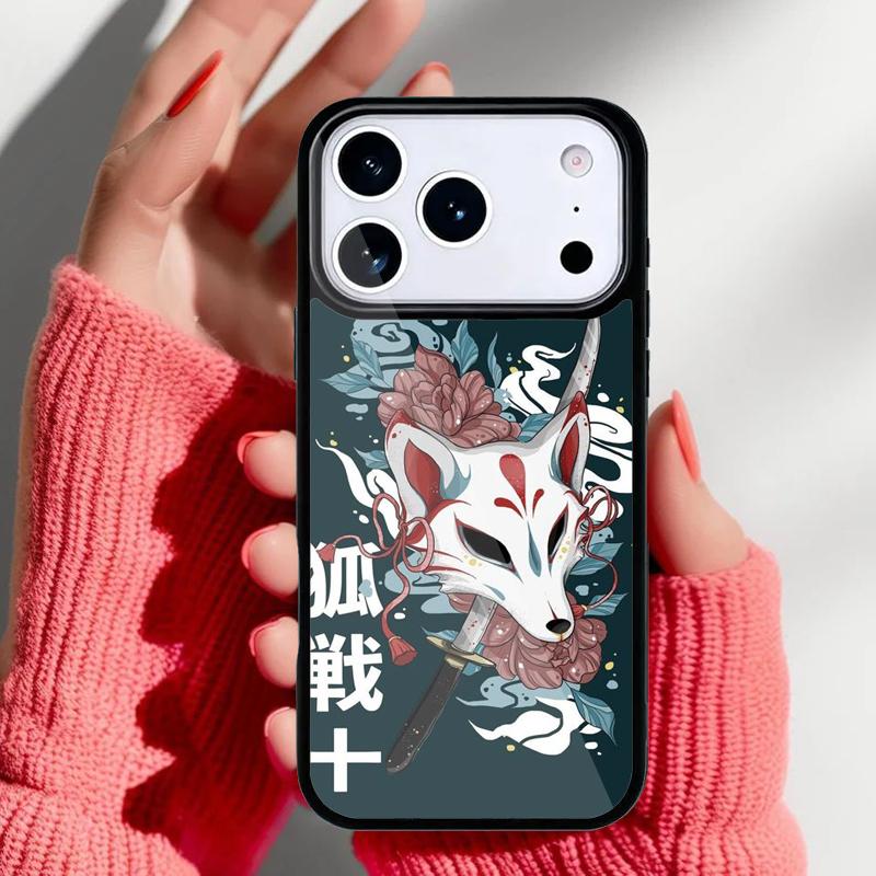 Japanese Kitsune Fox Mask Phone Case for iPhone 17 16 15 14 13 Pro Max Back Cover for 12 11 Pro Coque