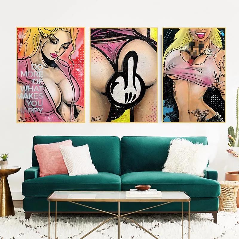 Sexy Ass Frau Wandkunst Poster Sexy Brüste F You Leinwand Malerei Anime Mädchen Appeal Dekor Gemälde für Zuhause Schlafzimmer Bar Erwachsene
