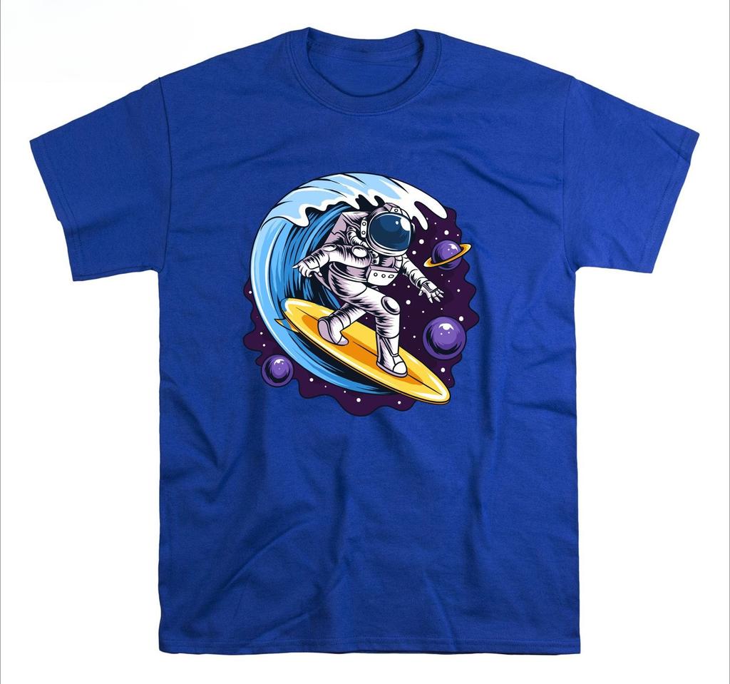 Wave Surfing in Space Mens Tracksuit Tshirt Cotton Shortsleeved Tops Crew Neck Pullover Sportswear Harajuku Retro Streetwear