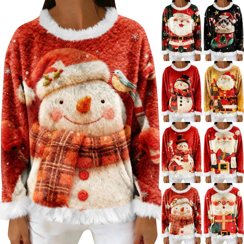 Women's Casual Fleece Sweatshirt  Long-Sleeve Round  Neck Casual Comfortable Loose-Fit Lightweight Women's Flannel Sweatshirt