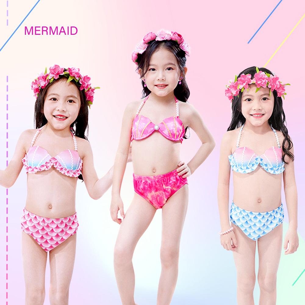 Girls Swimsuit New Bikini Swimsuit Cross-border Hot-selling Mermaid Ins Wind Children Medium and Large Children Soak In Hot Springs