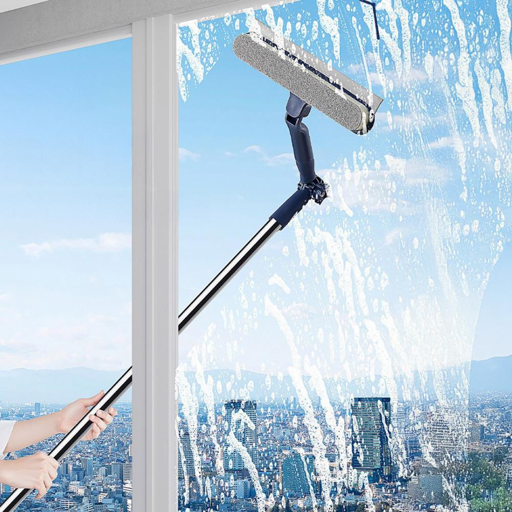 Window Brush Glass Wiper with Flexible Corner Head 180-degree Rotating Panel Double-sided Scraper with Built-in for Outdoor