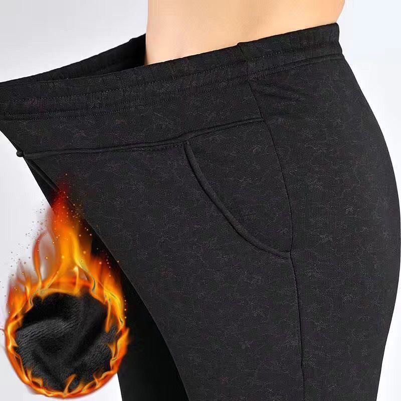 Damenhose mittleren Alters Winter Verdickte Dicke Warme Hoch taillierte Lockere Gerade Lässige Hose Für Alte Damen XXXXXL black