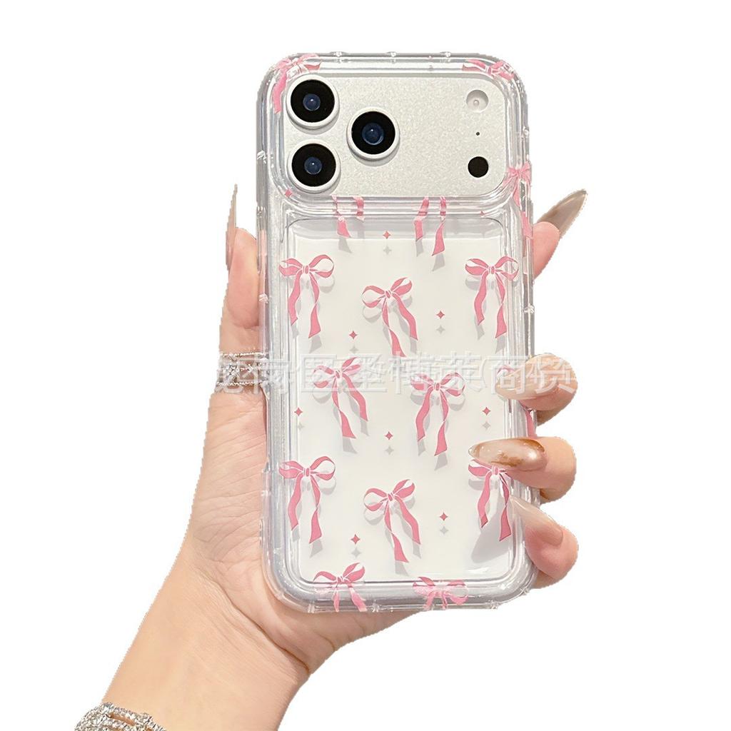 Pink Bow for Apple 15 Mobile Phone Case Iphone12promax Transparent 14/13/11/XSMAX Airbag