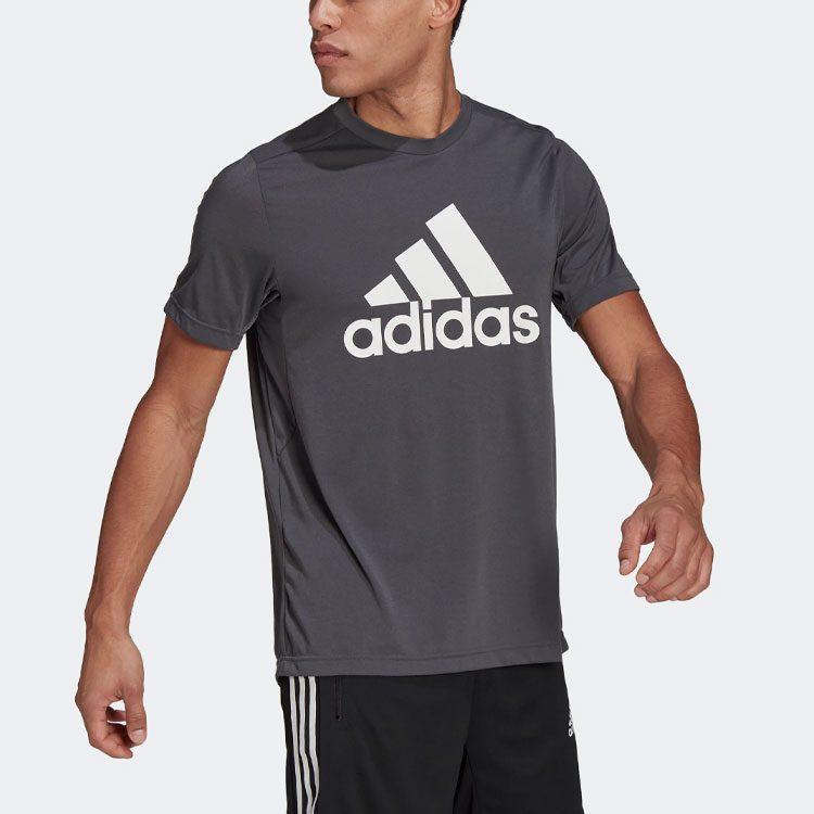 Adidas T Shirts Men's Gray Crew Neck Moderate Straight Fit GT3113