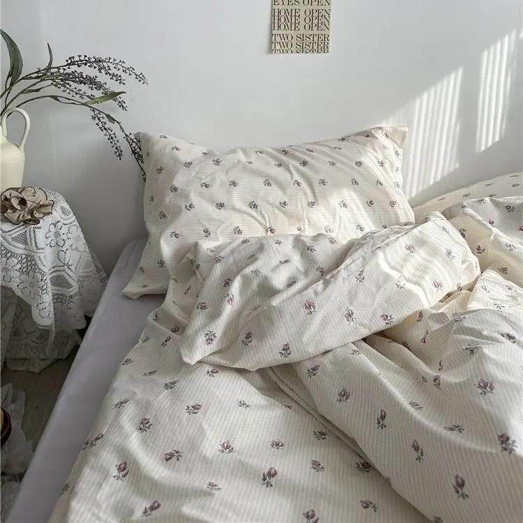 Floral Bedding Set with Duvet Cover,No Filling Flat Sheet with Pillowcases,Kids Queen Full Size Bed Linen,Boys and Girls New