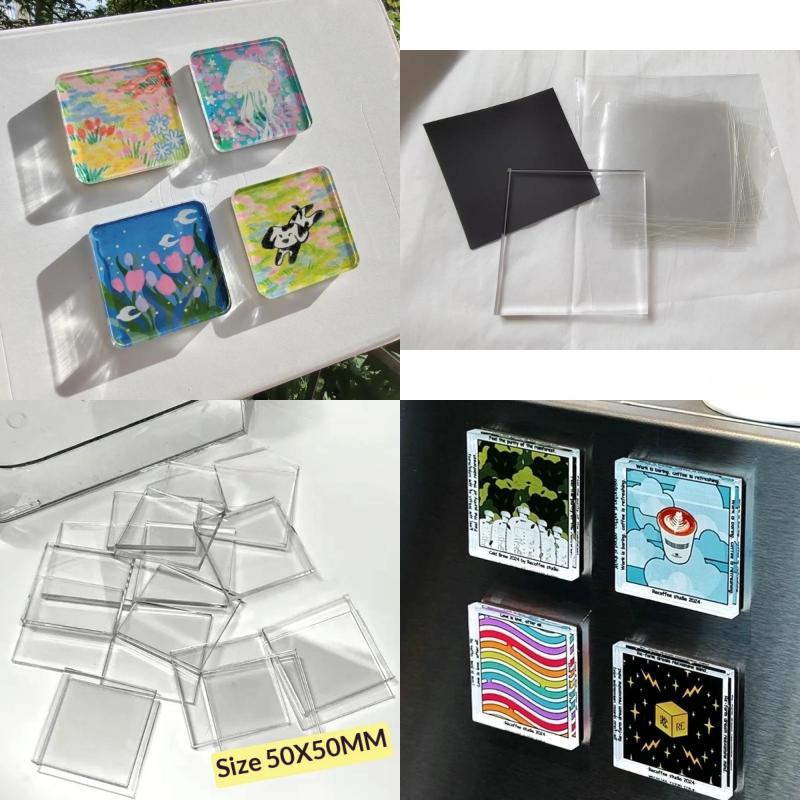 10 Stuks Zeer Transparant Acryl Vierkant Rond Met Magnetisch Vel Materiaal Pakket Huisdecoratie Diy Koelkastmagneet