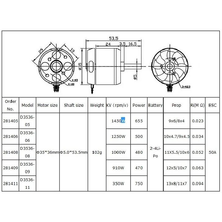 D3536 910KV 1000KV 1250KV 1450KV Brushless Outrunner Motor Remote Control UAV Motor For RC Plane Helicopter Drone