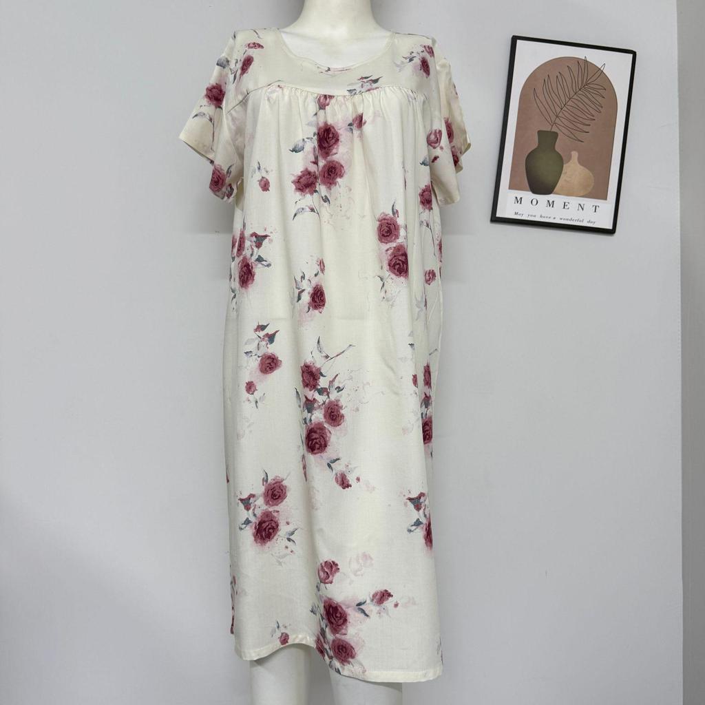 Women's Cotton Silk Short Sleeve Nightgown - Spring/Summer, Breathable, Comfortable, Lazy Style