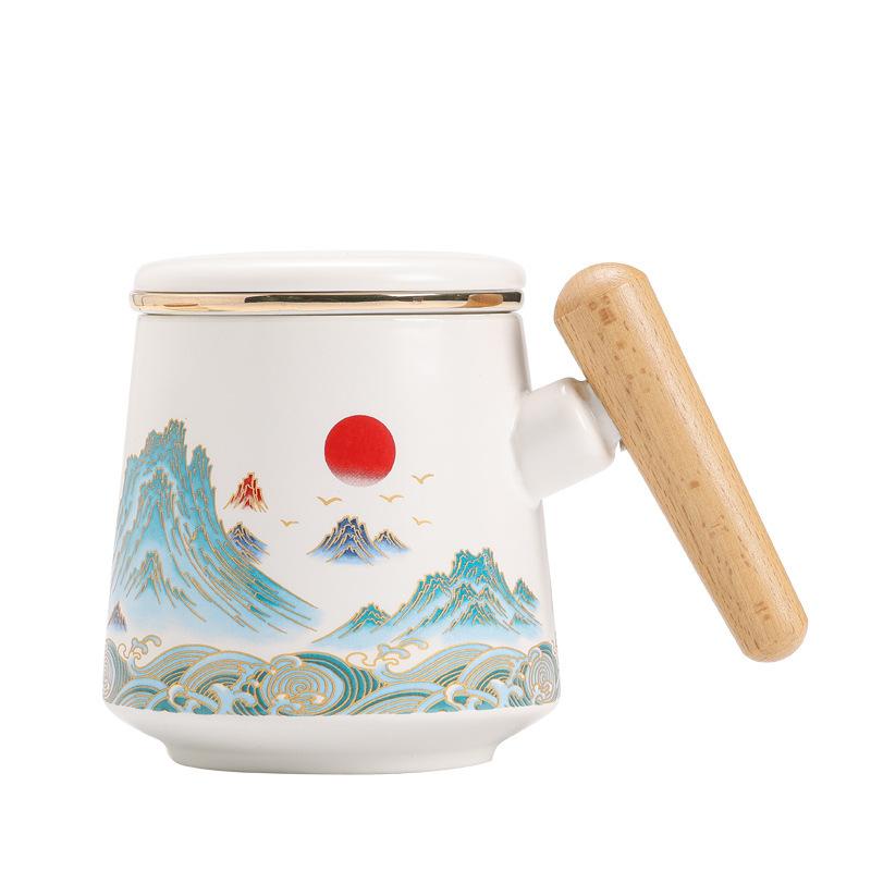 Ceramic Water Cup With Filter Tea Separation Tea Cup Mid-Autumn Festival National Day Teachers' Day Souvenir Lettering