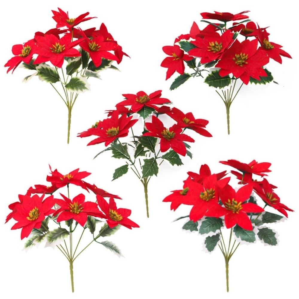 5 Heads Bunch Artificial Poinsettia Bouquet Artificial Flowers Simulation Bouquet  Table Ornament