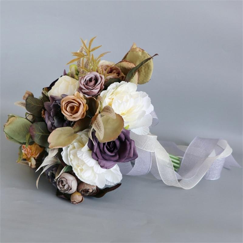 Artificial Flower Wedding Bouquet for Bride Bridesmaid Elegant Silk Flower Champagne Bridal Bouquet for Formal Occasion