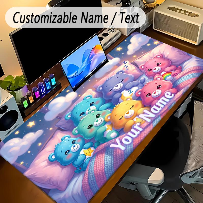 Large Mouse PadCare Bears Custom Name Text Personalized Desk Mat Non Slip Gaming Pad