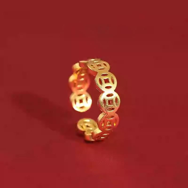 

Древние золотые и медные монеты привлекают богатство, открытые кольца для женщин, легкая роскошь, высококлассные кольца на указательный палец, нишевый универсальный дизайн и ювелирные изделия