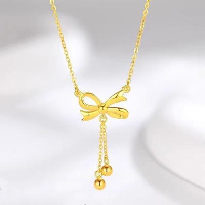 Bow Tassel Necklace Female Niche Design High-end Pendant Simple Versatile Temperament Collarbone Chain for Girlfriend