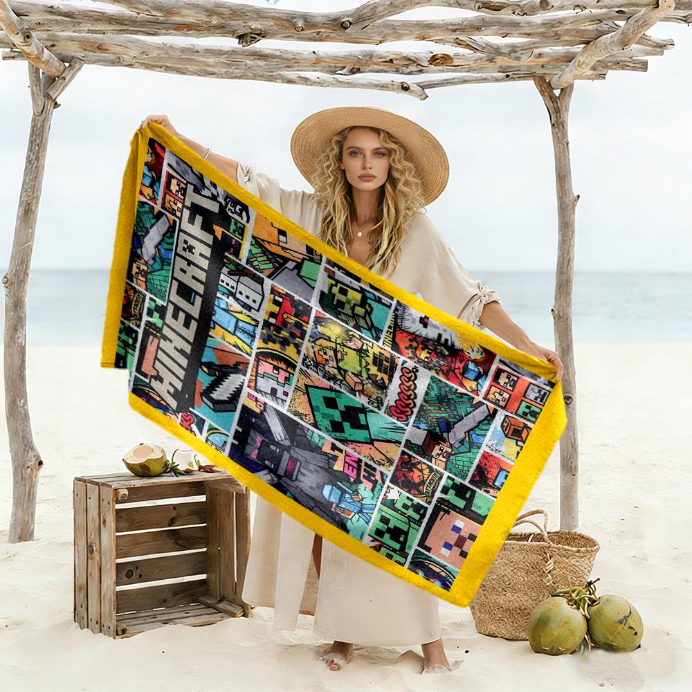 Minecraft Beach Towel Quick-Dry Soft Microfiber Comfortable Lightweight Portable for Swimming,Beach,Camping, Travel, Beach Accessories,Gym