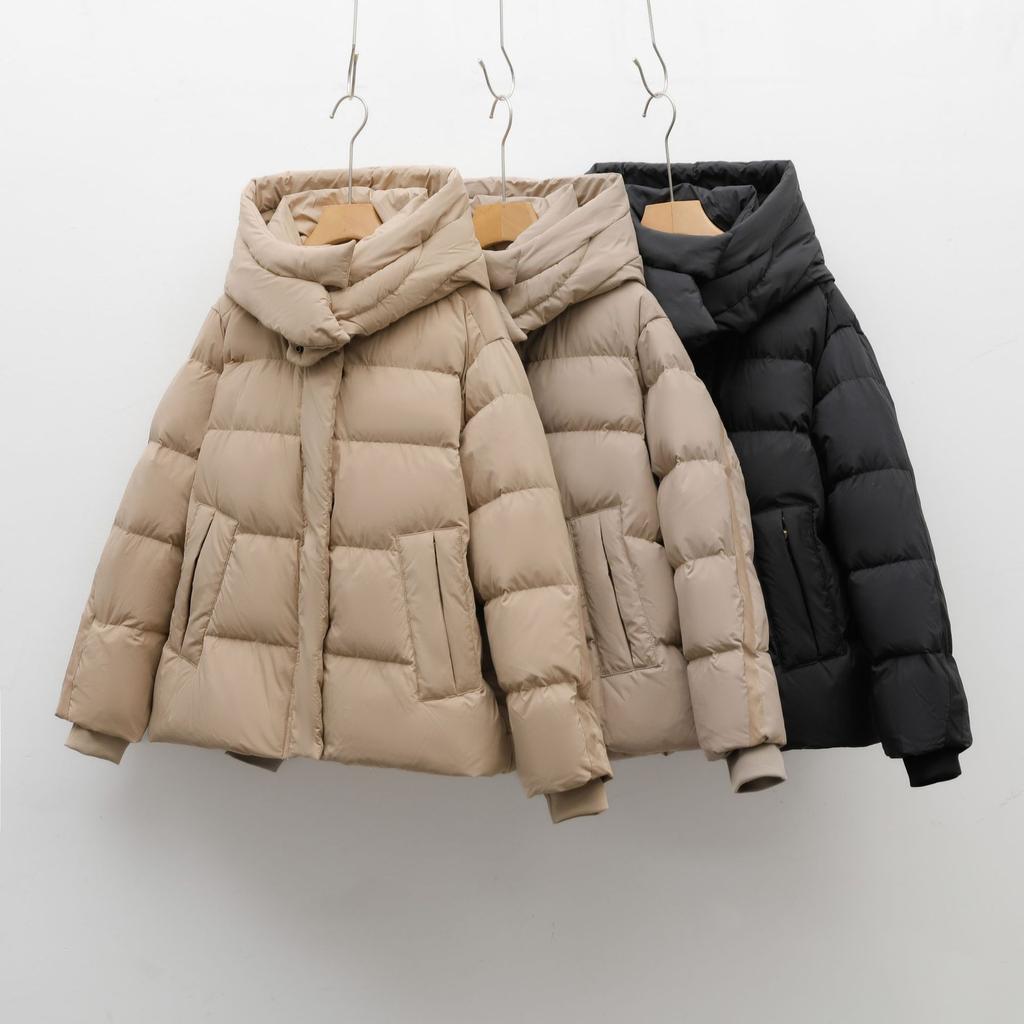 Women's simple solid color hooded down jacket women