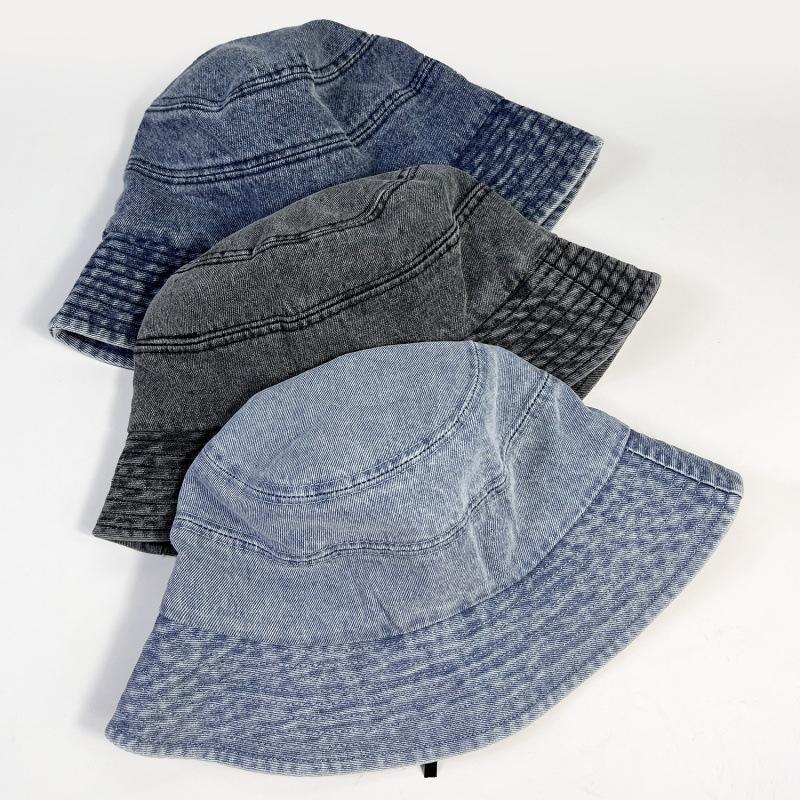 Retro Washed Denim Fisherman Hat Children Show Small Face Plain and Versatile Casual Sunshade Anti-sun Basin Hat
