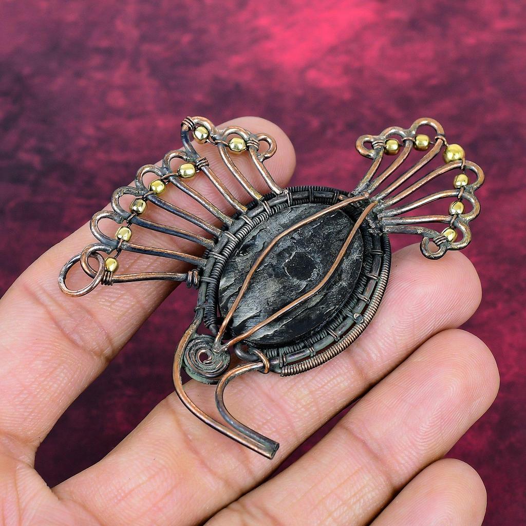Black Mother Of Pearl Pendant Bird Pendant Copper Wire Wrapped Gemstone Jewelry