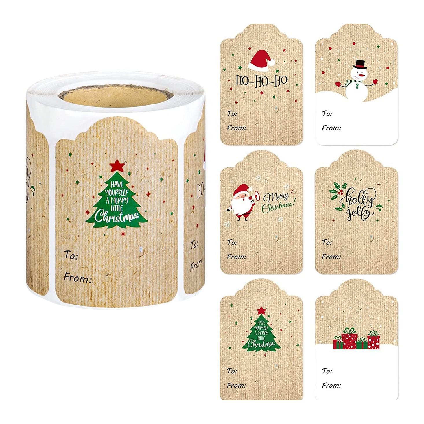 

300pcs Kraft Paper Christmas Sticker Graphic Gift Sticker For Gift Decoration Christmas Day зелёный