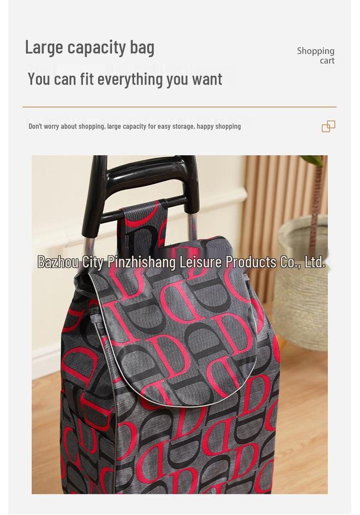 Portable Folding Trolley Cart for Seniors - Floral Pattern, Large Capacity for Grocery Shopping and Home Use