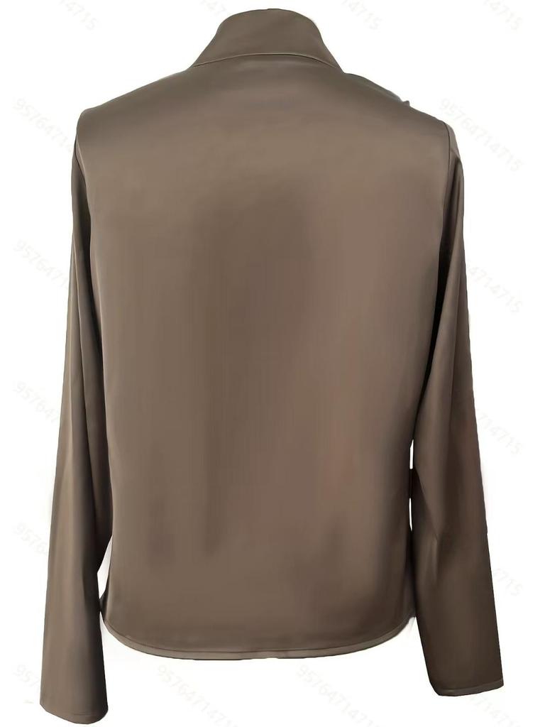 Spring 2025 Soft Satin V-Neck Shirt with Elegant Waistband - Chinese National Style
