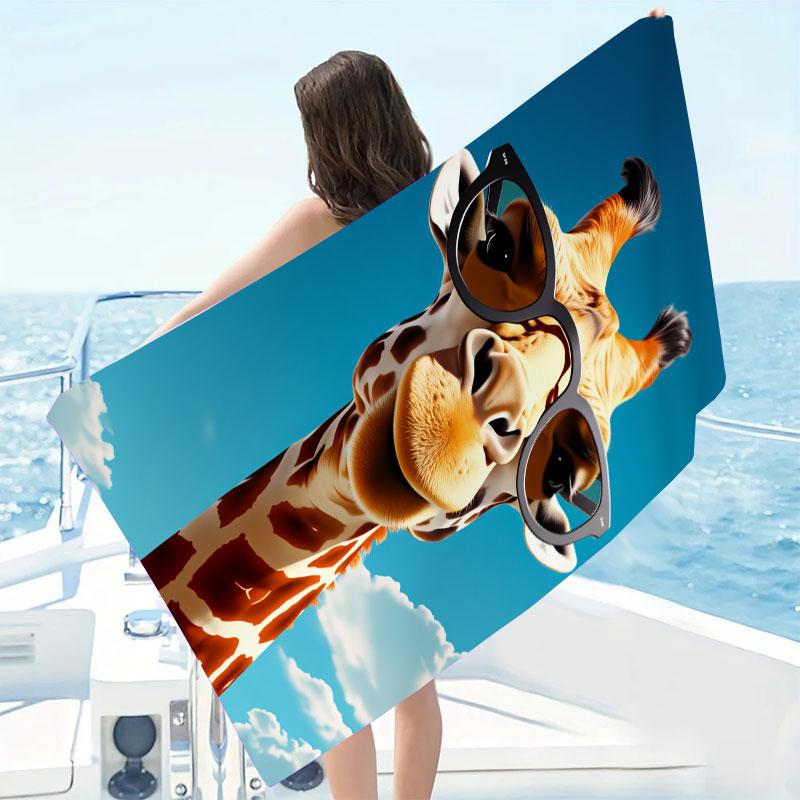 Giraffe Sonnenbrille Handtuch - Weiche Schnelltrocknende Mikrofaser, Himmelblau Print, Reise Schwimmen Yoga Camping, Großes Strandhandtuch