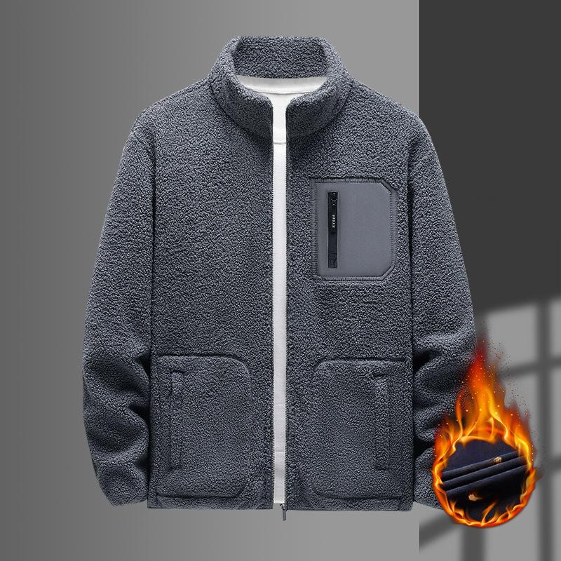 Autumn and Winter Fleece Outdoor Men's Jacket Stand-up Collar Warm Jacket Plus Velvet Warm Sports and Leisure Jacket