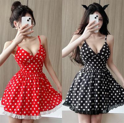 Sexy Pure Desire Storm Point Printing Suspender Dress Women's Summer Seaside Vacation Temperament Waist Big Swing Short Skirt