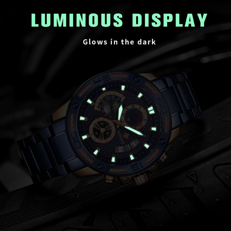 Herrenuhren Top Marke Mode Luxus Gold Edelstahl Quarz Uhr Herren Wasserdicht Sport Chronograph Uhr