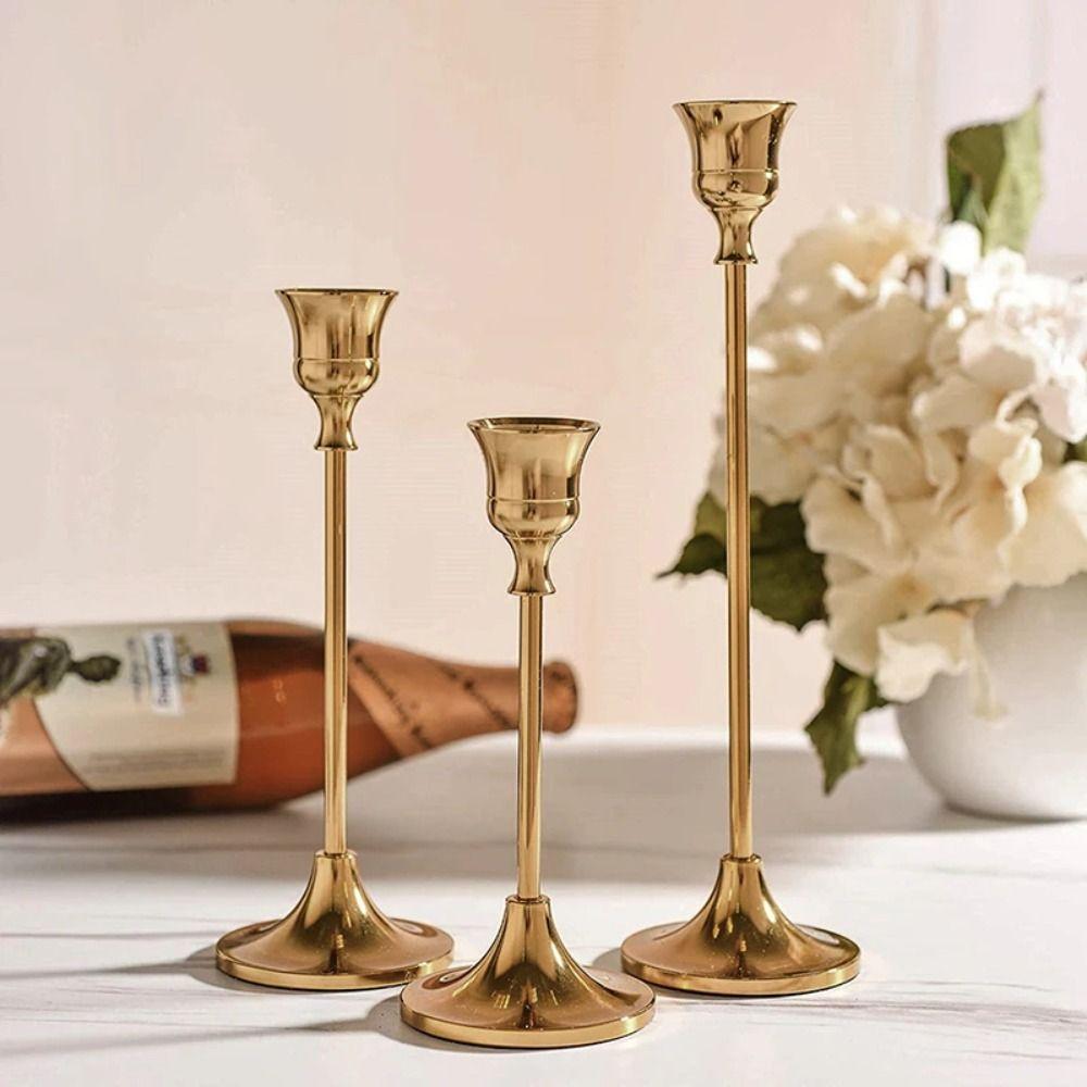 3Pcs European Style Metal Candlestick Exquisite Metal Tabletop Candle Holder Home Decor