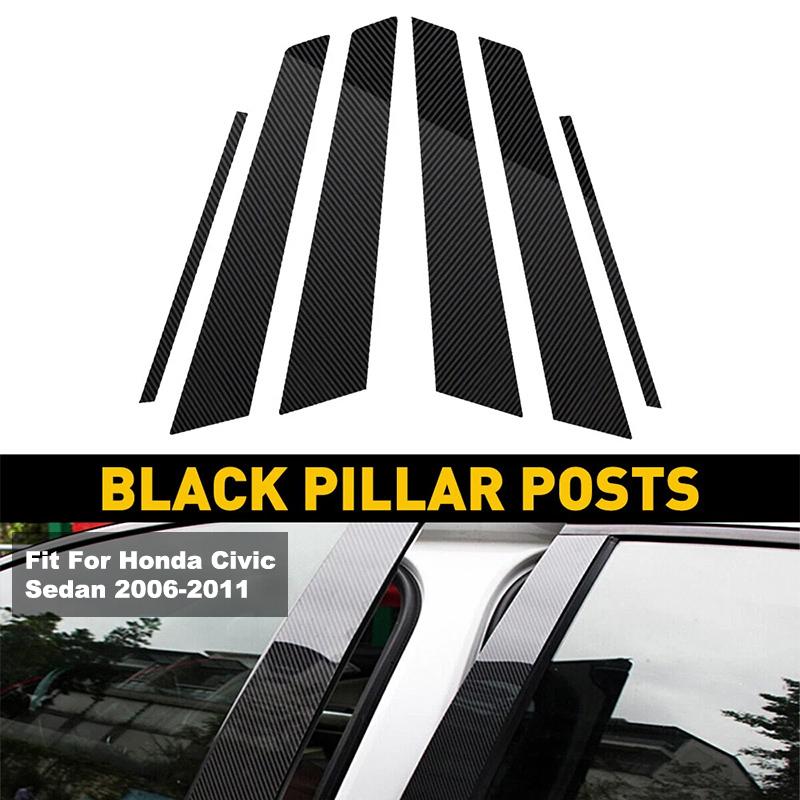 6pcs Door Window Center Middle Column BC Pillar Post Cover Mirror Effect Trim For Honda Civic Sedan 2006-2011