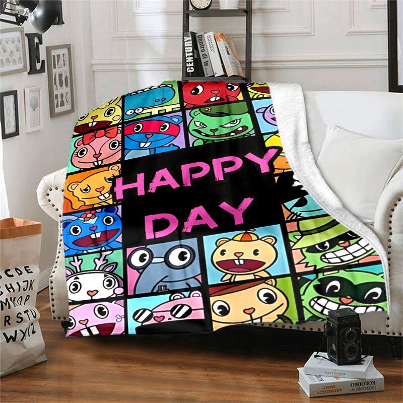 1pc Blanket Happy Tree Friends2 Print Design, Lightweight Blanket for Sofa, Bed- Soft &Warm, Gift for All Seasons like Christmas, Halloween