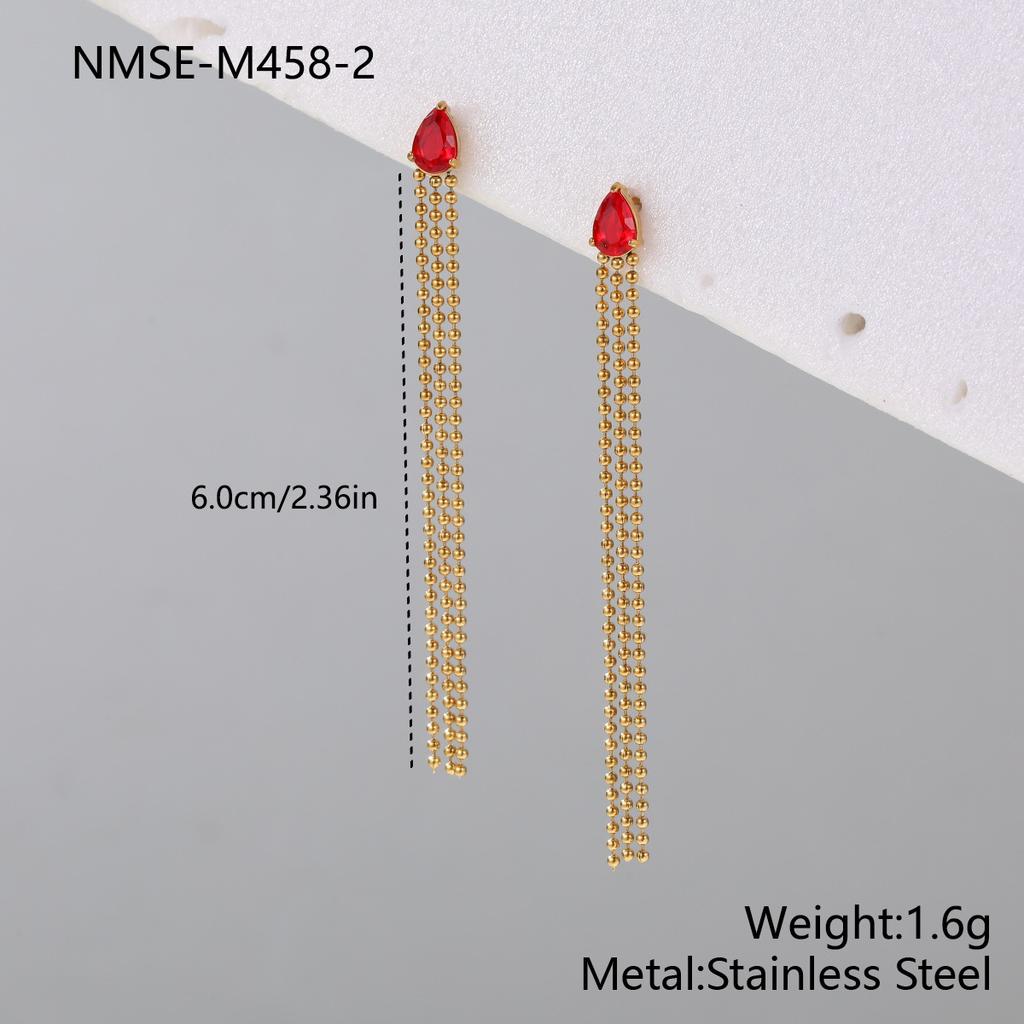 GEMCHIC Elegante Rote Tropfen Zirkon Lange Quastenohrringe für Damen, Edelstahl Gold Platin Beschichtet, Geometrischer Tropfen Hängeschmuck für Party Hochzeit