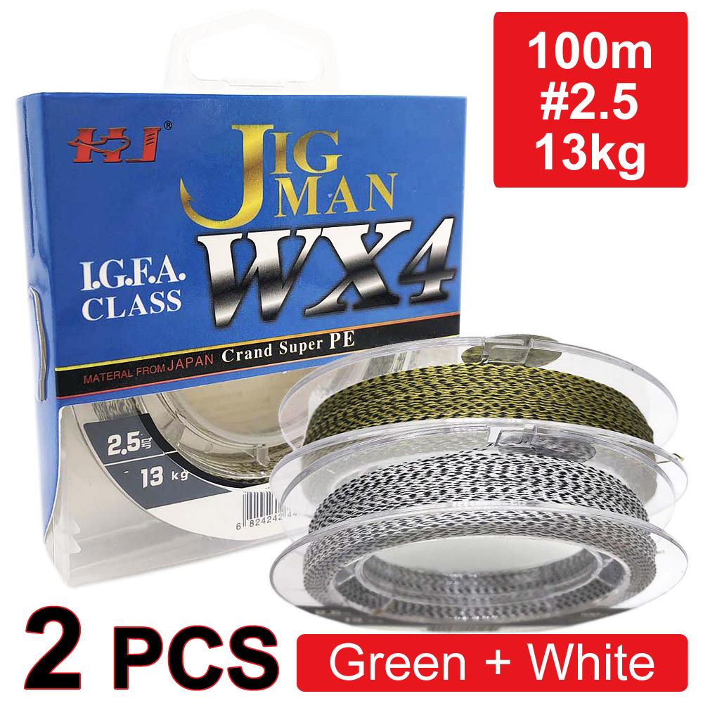 

Шнур для риболовлі JIG MAN Wx4, 100m, #2.5, 13kg, Green + White #2.5