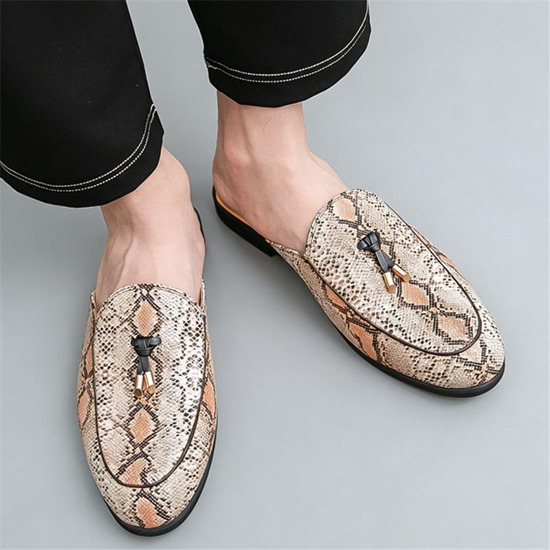 Designer Summer New Men's Snakeskin Pattern Half Slippers Shoes Male Casual Mules Moccasins Breathable Loafers Zapatos Hombre