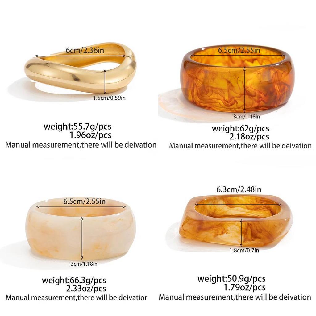 SHIXIN Trendy Chunky Resin Acrylic Wide Bangle Bracelet for Women Vintage Irregular Metal Stackable Cuff Bracelet Party Jewelry