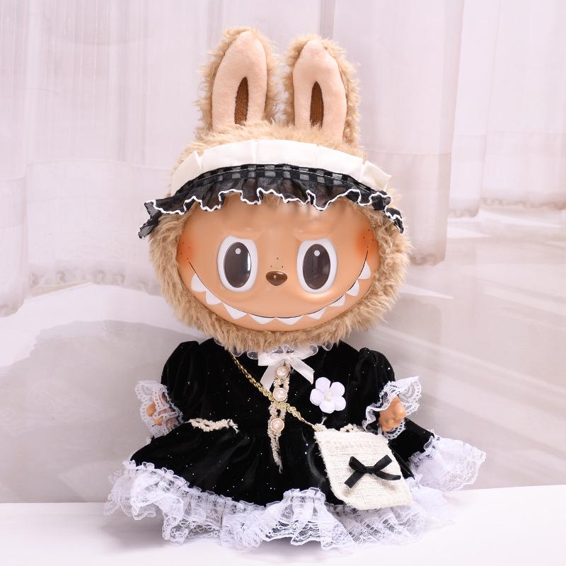 38cm Labubu Plush Doll Casual Outfit Set with Hat (Clothes Only)