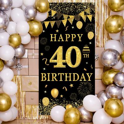 Happy Birthday Outdoor Banner 30 40 50th Black Gold Hanging Porch Door Banner Birthday Party Supplies Home Garden Party Decors