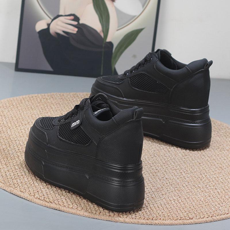 Móda 10CM 12CM Dámské ležérní boty s tlustou podrážkou Kožené Super vysoké podpatky Tenisky Šněrovací Platformové boty pro studenty Platformové boty