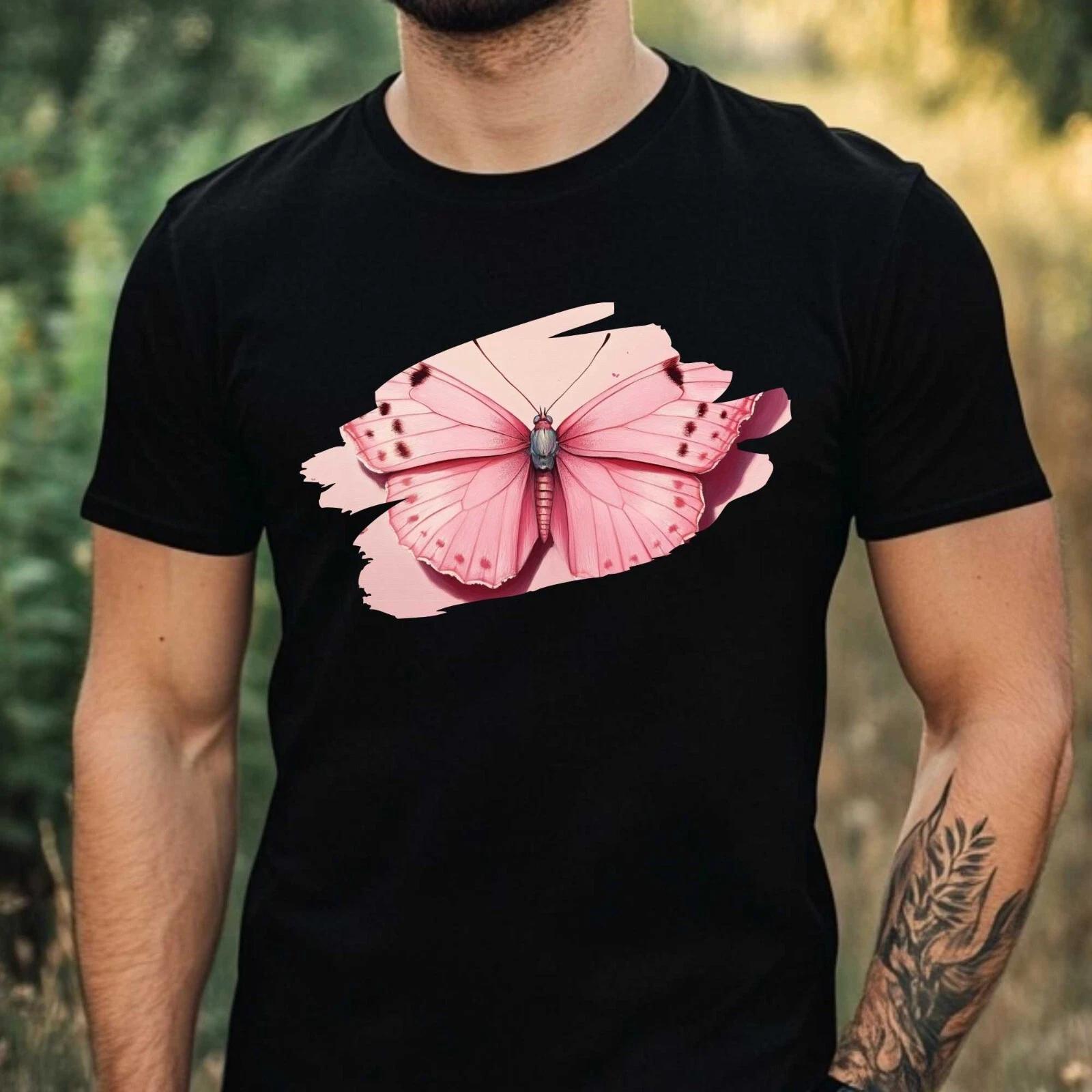 T-Shirt Herren Rosa Schmetterling Motiv Baumwolle Größe XS bis 5XL XS
