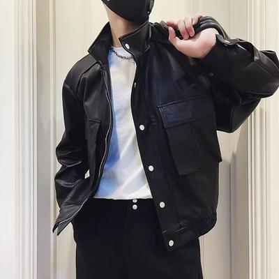 Autumn and Winter Leather Jackets for Men, Ins Trendy Arcade Motorcycle Leather Jackets, Short Handsome Men's Tops, Handsome and Trendy Men's Clothing